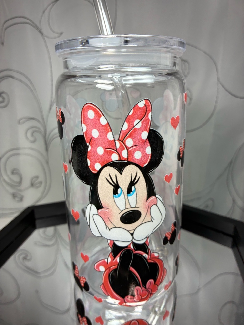 Minnie Mouse Clear Tumbler with Straw - Red & Black